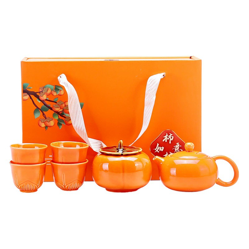 Чайный набор хурмы Ruyi костюм Чайник для хурмы Чайник Чайная чашка Хурма Подарочная коробка Сопровождающий подарок Ежегодное собрание компании Подарок Маленький