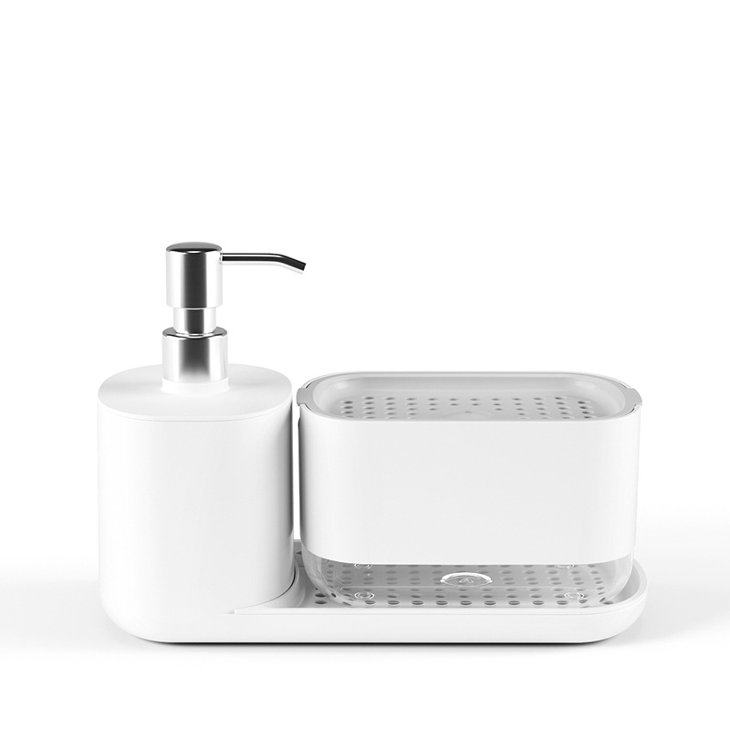 Caja de jabón de prensa manual, estante de drenaje de cocina, detergente de acero inoxidable, caja de jabón de escritorio