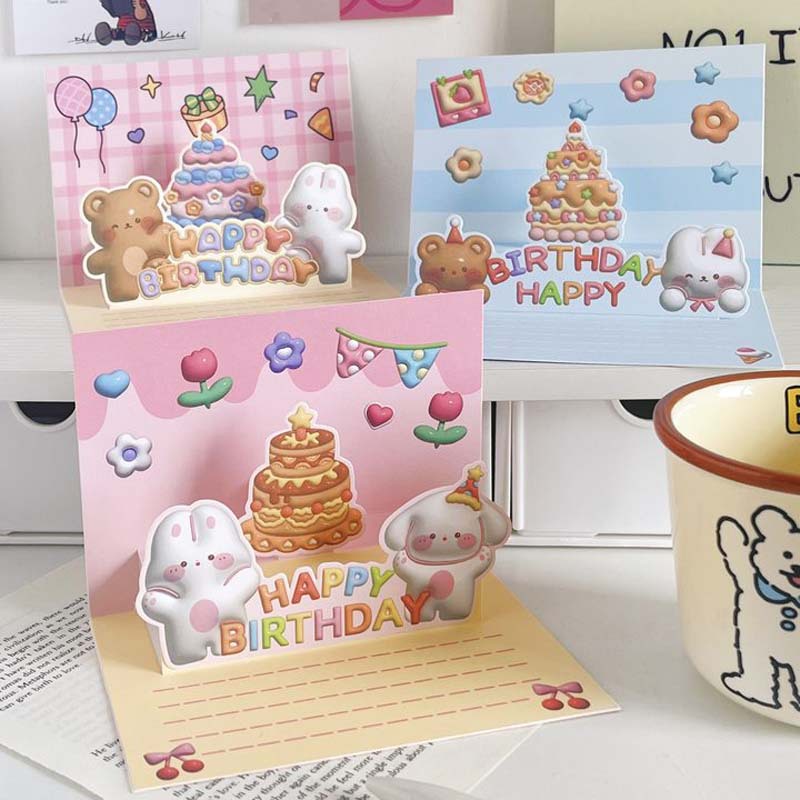 儿童节ins风3D立体生日贺卡可爱动物礼品卡祝福留言卡通明信片