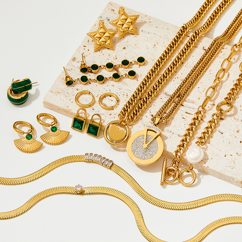 5g Weight 0.03µm-0.05µm Gold Plating Thickness PVD Coated Real Gold Plated 16K Gold White Gold Plated Gold Plating Geometric 304 Stainless Steel Titanium Steel Fashion Waterproof Non Tarnish Bracelets Earrings Necklace