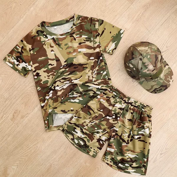 Children's Camouflage Short-sleeved Set Summer Round Neck T-shirt Primary and Secondary School Students' Military Training Clothing Hunter Mesh Physical Training T-shirt