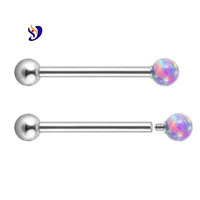 F136 титановая внутренняя резьба Opal ball прямая штанга гвоздь для языка G23 титановый одинарный Опаловый шарик Внутренний Зуб кость гвоздь ушной мост