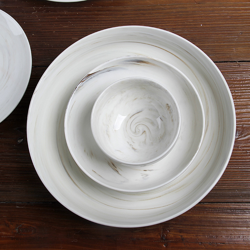 Mármol mármol placa plana Placa de filete Placa de boca baja práctica plato de sopa de 8 pulgadas placa plana de 10 pulgadas