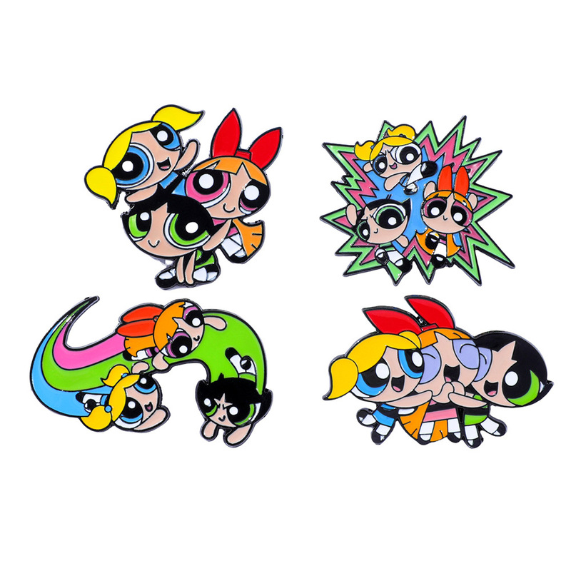 パーソナライズされたパワーパフガールズキャラクター漫画メタルバッジヨーロッパとアメリカの映画キャラクター合金ブローチバッグアクセサリー|undefined