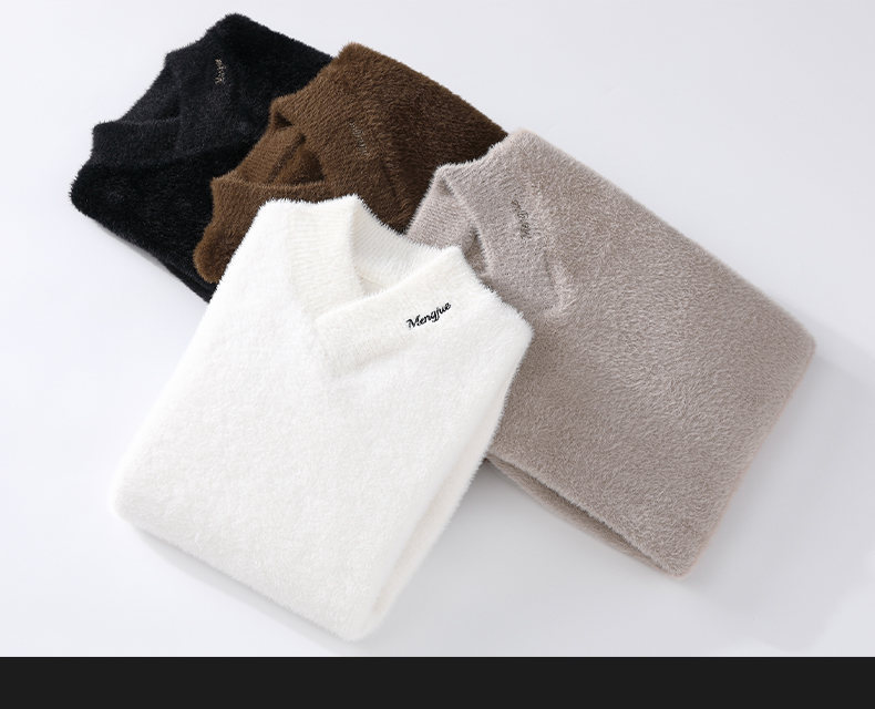 Men's Semi-Turtleneck Knit Sweater - Soft Rabbit Wool Blend, Loose Fit, Casual Winter Pullover For Teens & Adults (White, Beige, Black, Brown)​_voghion.com
