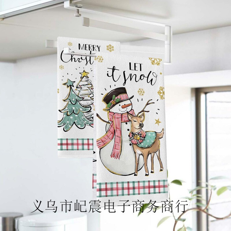 Christmas Tree Kitchen Dish Towel Pink Christmas Snowman Deer Hand Towel Drying Baking Cooking Cloth Home Kitchen Decoration