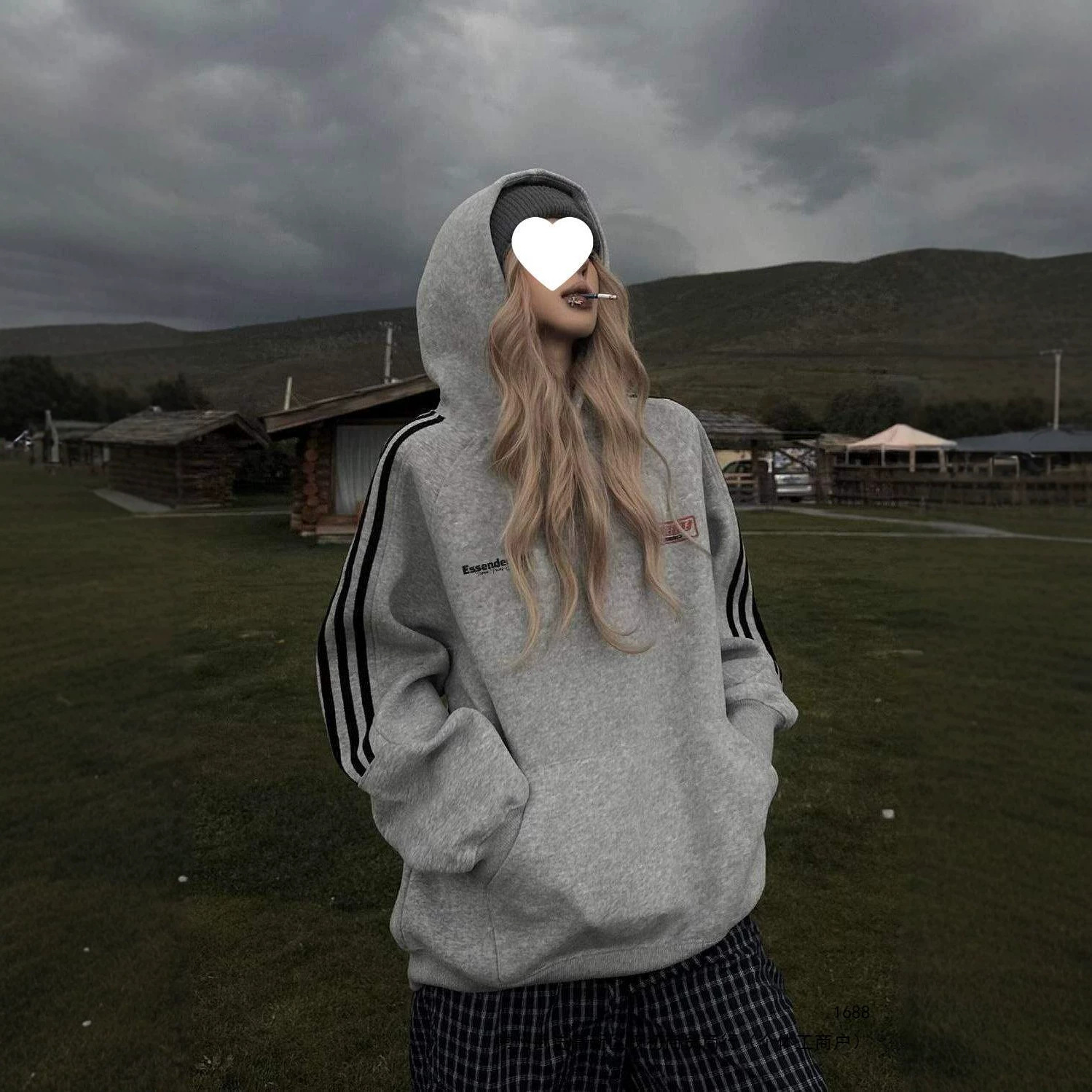 2026 New American Unisex Hooded Sweatshirt for Women, Autumn/Winter, Fleece-lined, Thick, Loose Fit, Slimming, Three Stripes Top