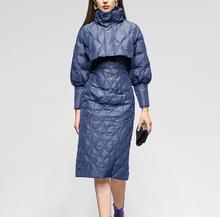 冬季新款女裝時尚氣質連身燈籠袖羽絨服短上衣羽絨連衣裙套裝