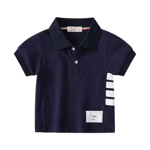 Boys' short-sleeved POLO shirt, summer children's Korean four-stripe short-sleeved wholesale baby casual cotton T-shirt