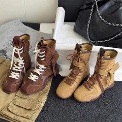シープスキンバージョン~レトロな万能ヌバックレザーボクシングブーツ、女性用、サイドジッパー付き、登山および訓練用マーティンブーツ