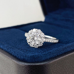 18K White Gold Round Diamond Surrounded Diamond Ring for Women, Cultivated Engagement Wedding Ring, Laboratory Diamond Ring, Wedding Ring, 1 Carat Diamond Ring