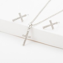 亚马逊跨境新品十字架锆石耳钉项链女时尚设计感耳环锁骨链吊坠潮