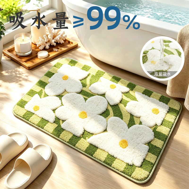 Flocked bathroom floor mat, water-absorbent and quick-drying, dirt-resistant and non-slip, 2026 new model toilet mat