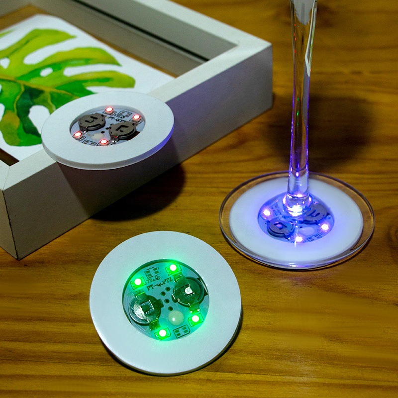 Wholesale foreign trade style night market stall luminous coaster ambiance props LED glowing cup sticker