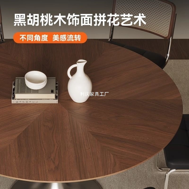 古风北欧餐桌圆桌实木家用小户型复古简约郁金香不锈钢圆形饭桌|undefined