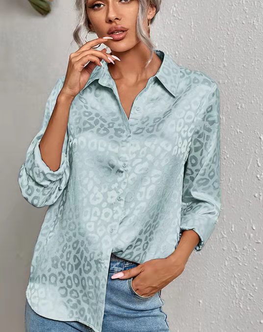 Women's Blouse Long Sleeve Blouses Patchwork Jacquard Fashion Leopard display picture 2