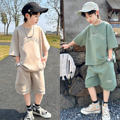 Summer Leisure Boys' Short Sleeve Shorts Set Children's Clothing Kids Middle and Large Boys T-shirt Two-Piece Set Dropshipping Children's Set