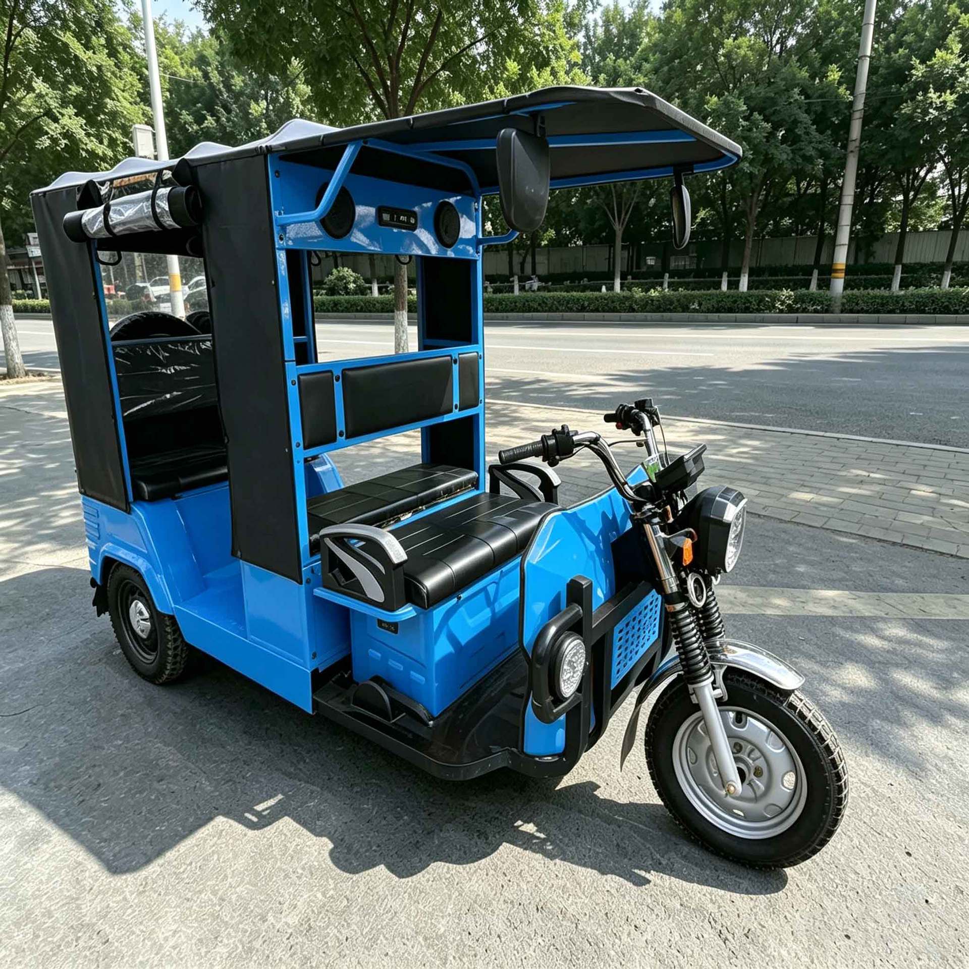 Passenger-Drawn Tricycle, Passenger Three-Wheeler, Export Model, Cross-Rider Tricycle with Canopy, Hot-Selling Model, Large Space, Strong Performance