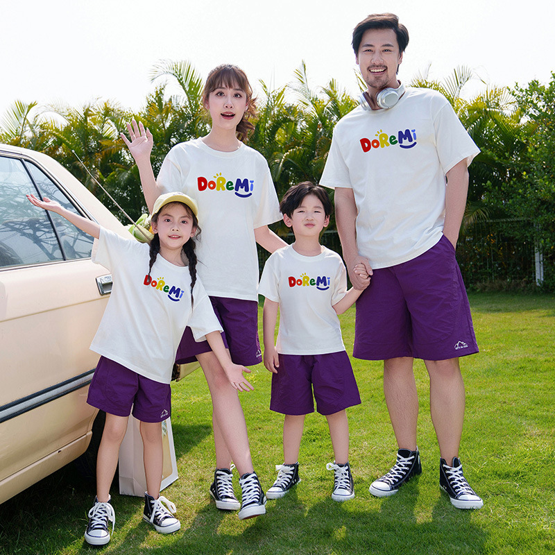 Fun Letter Print Family Matching T-Shirts for a Family of Three, 2026 New Style, Boys and Girls, Pure Cotton Short Sleeves