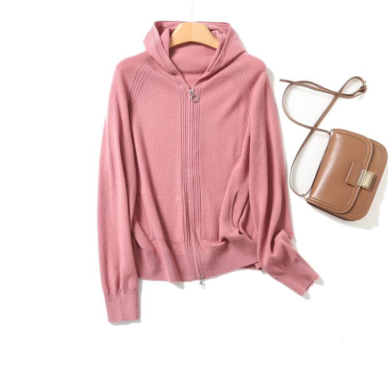 【Hot Sale】Brand Same Style Full Wool Seamless Knitted Hooded Wool Cardigan for Women, New for Spring and Autumn