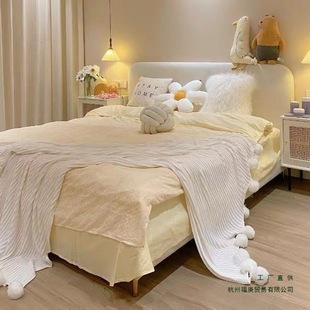 Nordic Internet Celebrity Fabric Bed Modern Simple Master Bedroom Double Bed Solid Wood Soft Package Light Luxury Bed Children's Velvet Soft Package Bed