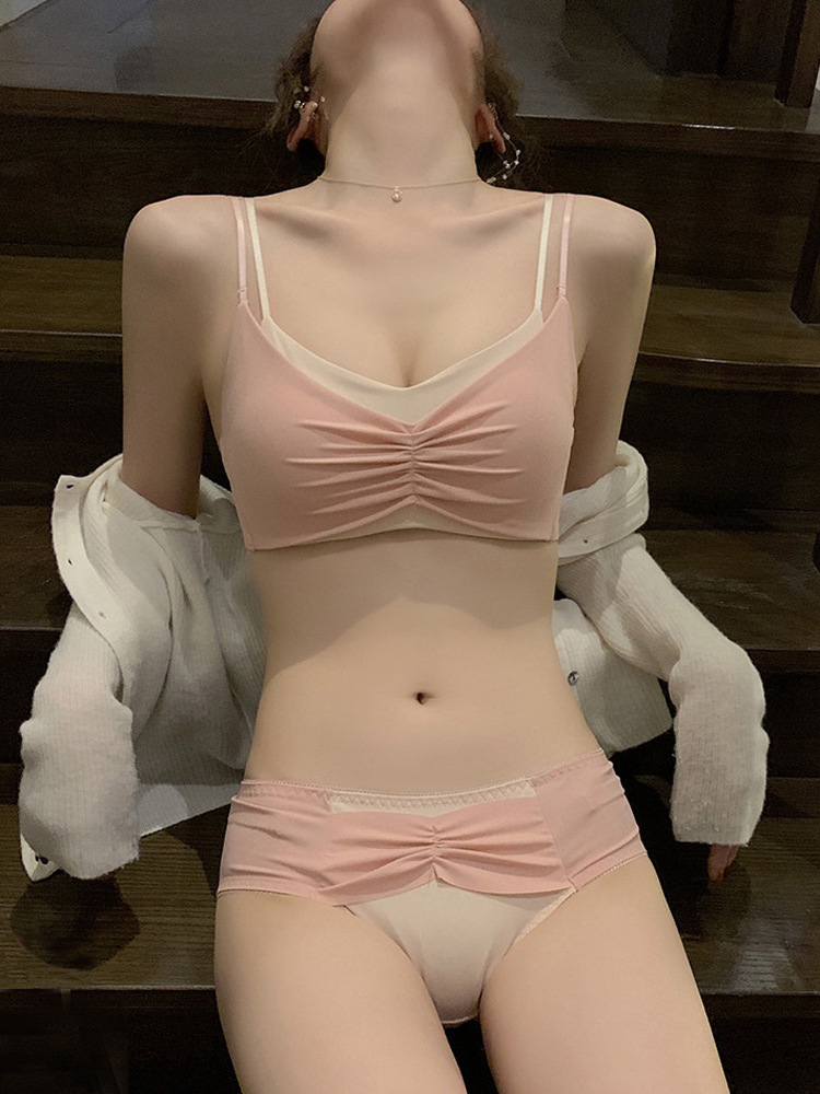 Pecho pequeño de la muchacha de la ropa interior de las mujeres empuja hacia arriba la espalda inalámbrica anti-flacidez ajustable sexy sujetador fino conjunto 3735