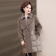妈妈冬装时尚羽绒服中长款洋气新款中年女气质拼接白鸭绒显瘦