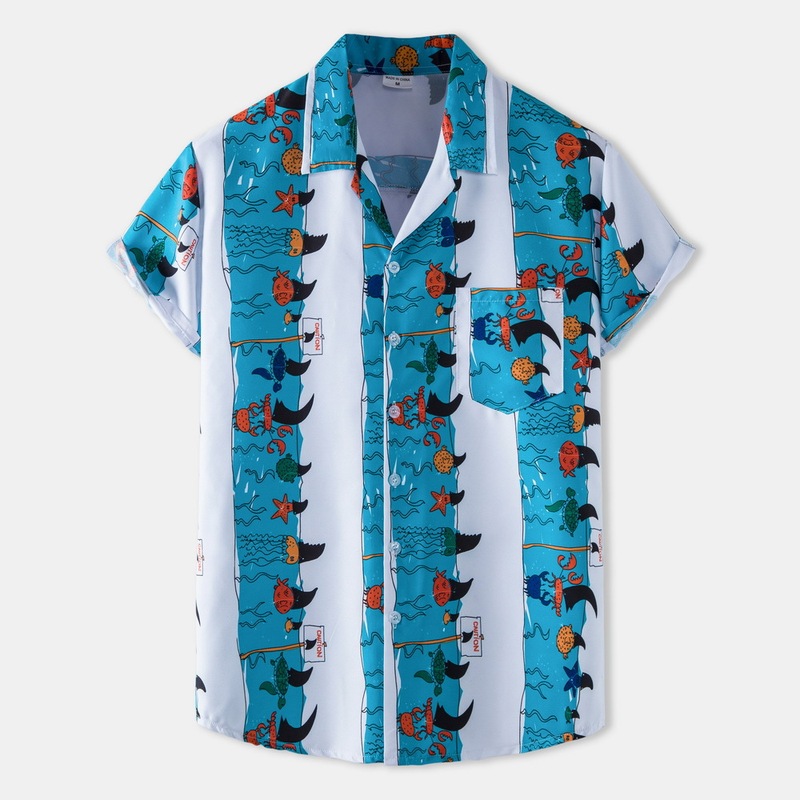 Cross-border 2021 Summer New Foreign Trade Short-sleeved Shirt Men's Hawaiian Beach Lapel Rainbow Pattern Shirt Men's Cross-border 2021 Summer New Foreign Trade Short-sleeved Shirt Men's Hawaiian Beach Lapel Rainbow Pattern Shirt Men's