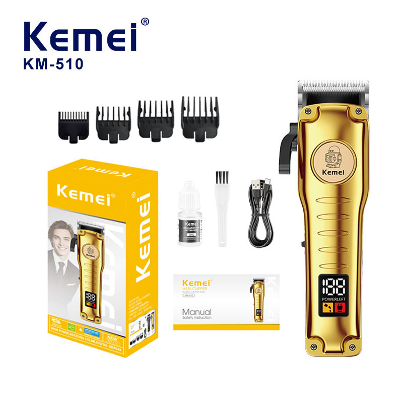 Corte de pelo eléctrico Kemei salón de pelo profesional tijeras de empuje eléctrico pantalla digital ajustable recargable cabeza de afeitar al por mayor KM - 510