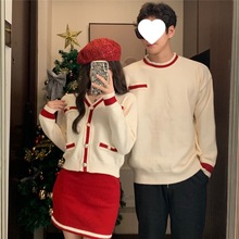 情侣装秋冬装搭配一整套法式小香风红色针织衫毛衣新年两件套装裙