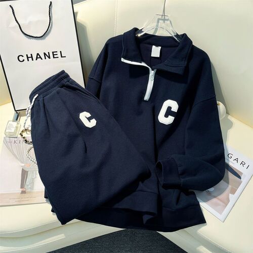 Extra-large 300kg fashionable suit for women's autumn new bf salt letter embroidered sweater, wide-leg pants, two-piece set