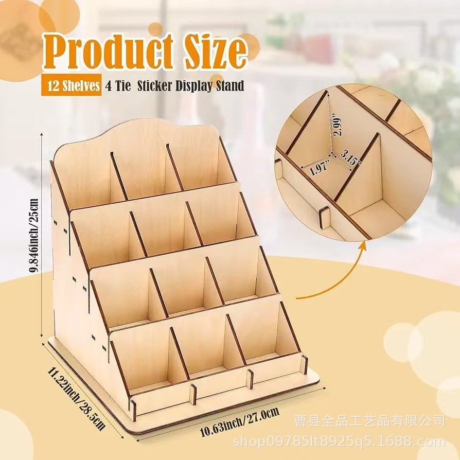 Soporte de exhibición de etiqueta de estante de 12 rejillas de madera transfronteriza Soporte de exhibición de tarjeta de felicitación de tarjeta de 4 capas Soporte de exhibición de mostrador minorista