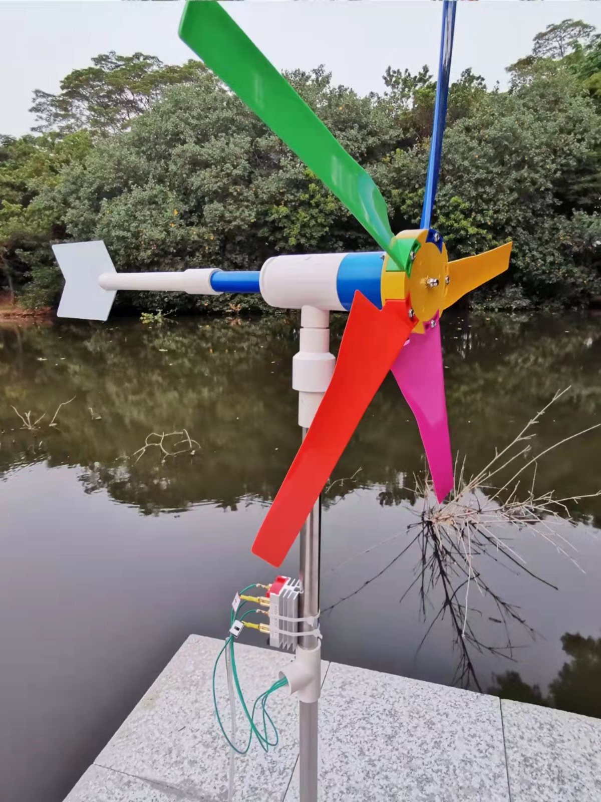 DIY五叶自制风力发电机庭院装灯带饰彩色风车栏杆摆件院子阳台