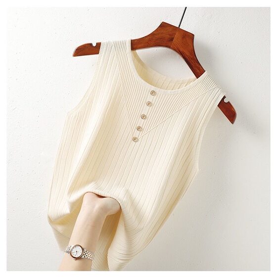 Women's Plus Size Camisole with Base White Short Knitted Slimming Thin All-match Sleeveless Top for Summer