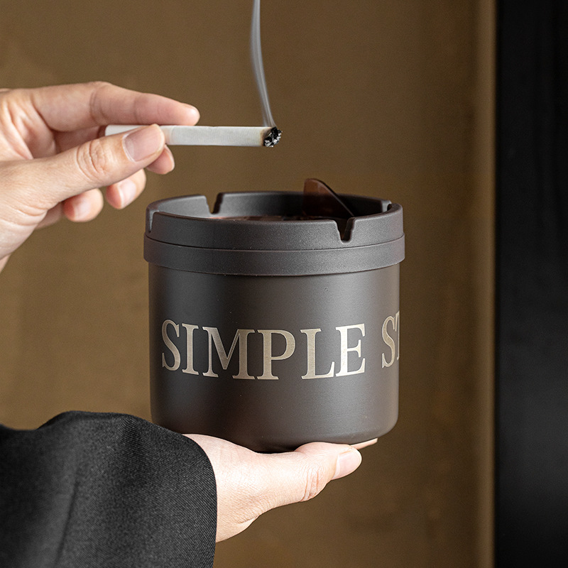 (2개) 크리 에이 티브 라이트 럭셔리 고급 스테인레스 스틸 재떨이 INS 윈드 가정용 호텔 오피스 호텔 방풍 플립 커버 재떨이