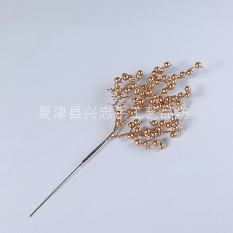 圣诞红果泡沫果仿真冬青果红浆果插枝圣诞树装饰品仿真金色发财果|undefined