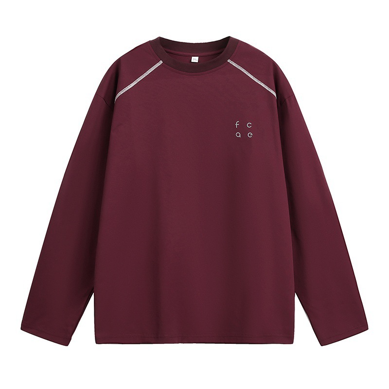 日焼け止め通気性コントラストカラートップステッチスポーツ長袖Tシャツメンズ秋トレンディブランドルーズラグランスリーブTシャツスウェットシャツ|undefined