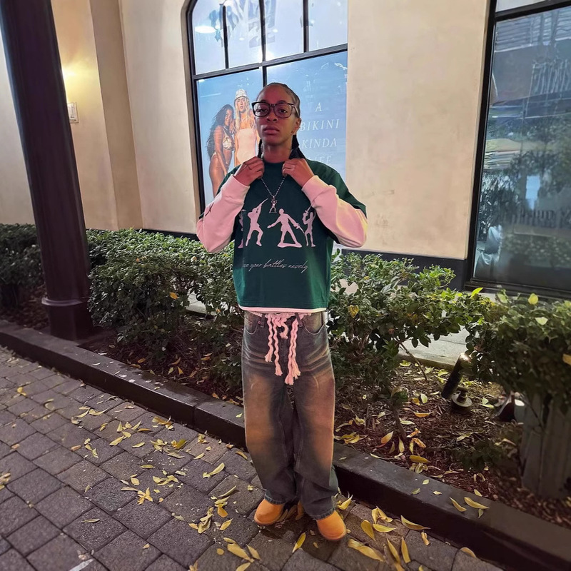 Y2K European and American style street style fun printed long sleeve T-shirt hip-hop style crop top for men and women