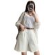 khaki Tooling Shorts Women's Summer Thin Loose A- line Wide-leg Mid-length Pants Retro High Waist Slimming Pants