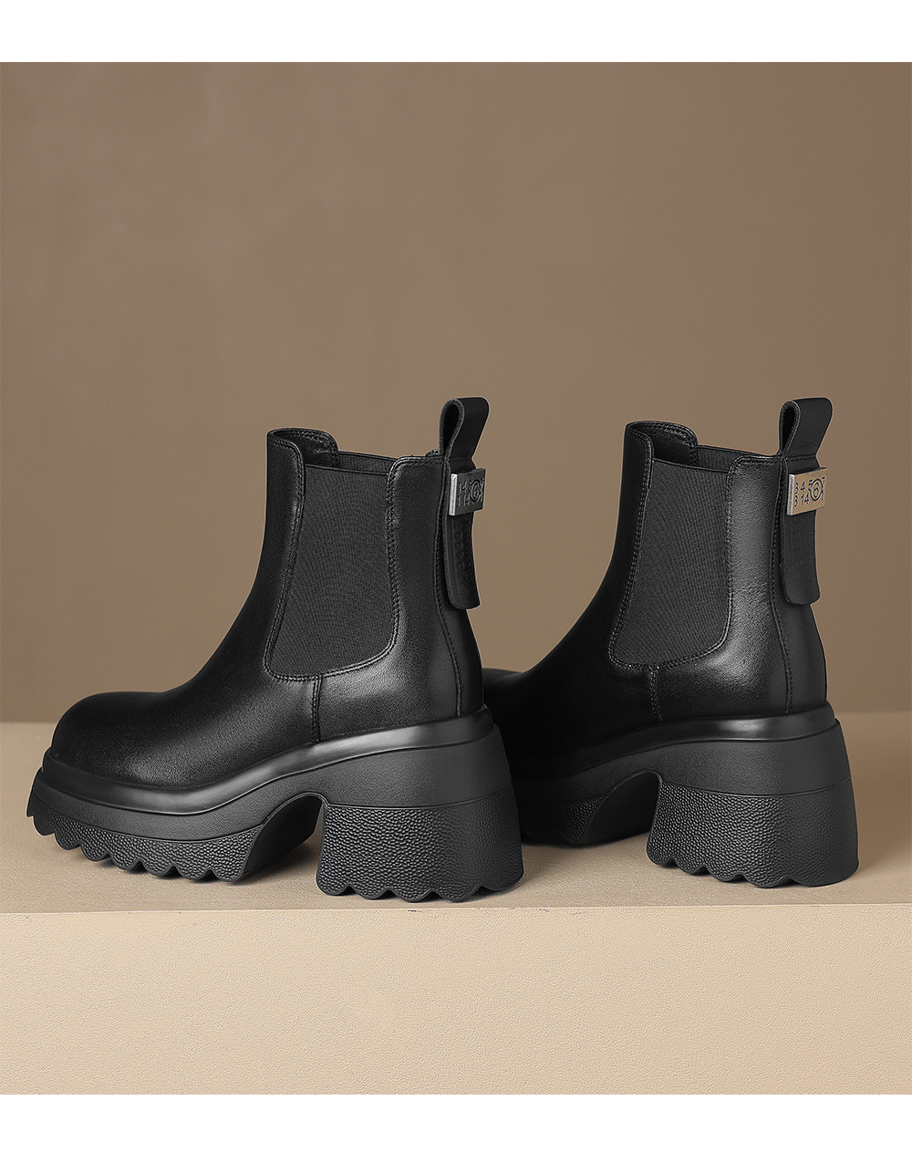 Boot Chelsea nữ da thật đế dày platform gót cao 9 cm mùa thu đông 2025 — Lớp lót đơn màu be, Lớp lót nhung đen, Lớp lót nhung màu be, Lớp lót đơn màu đen chi tiết 17