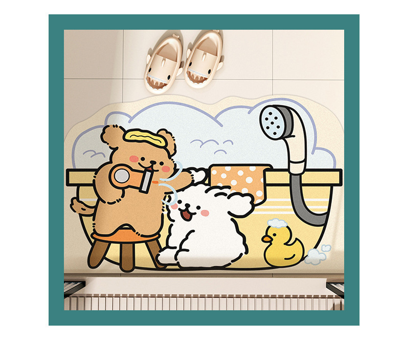 Cute Line Puppy Bath Bathroom Floor Mat Bathroom Toilet Door Non-Slip Quick-Drying Foot Mat Floor Cover-Up Mat