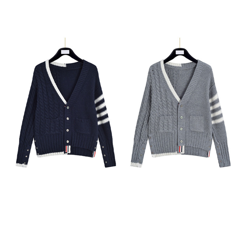 Tb Irregular Knitted Cardigan Sweater Jacket Women's Lazy Style 2025 New Autumn and Winter Long Sleeve Casual Niche Style