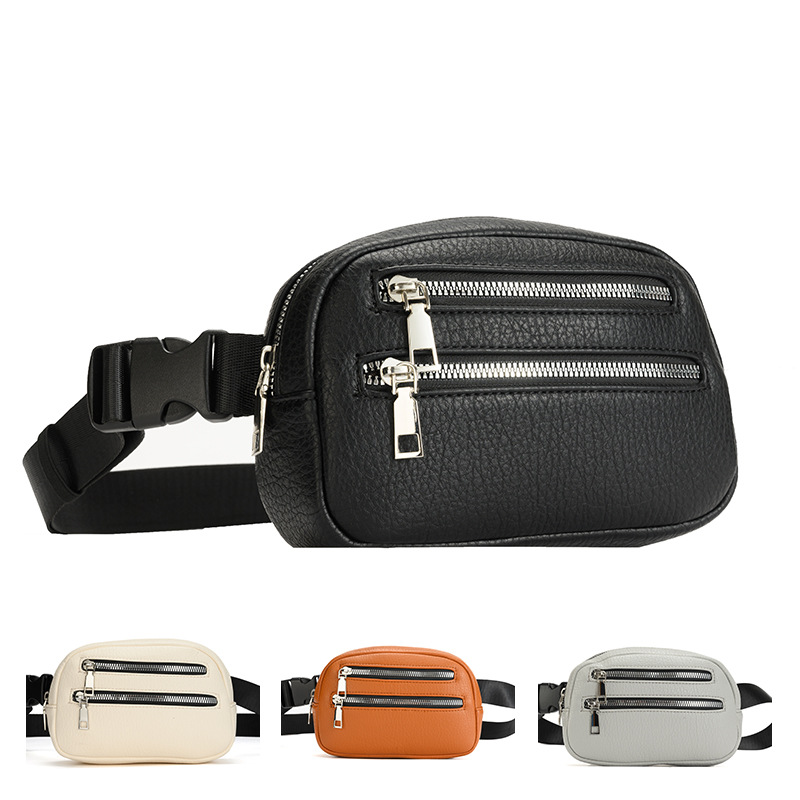 Bolso de doble cremallera multifuncional 2024 nuevo bolso de cintura para hombres bolso de pecho de banda ancha coreano simple bolso de hombro de moda