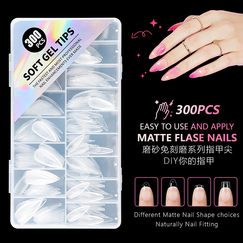Transparent matte fake nails for manicure