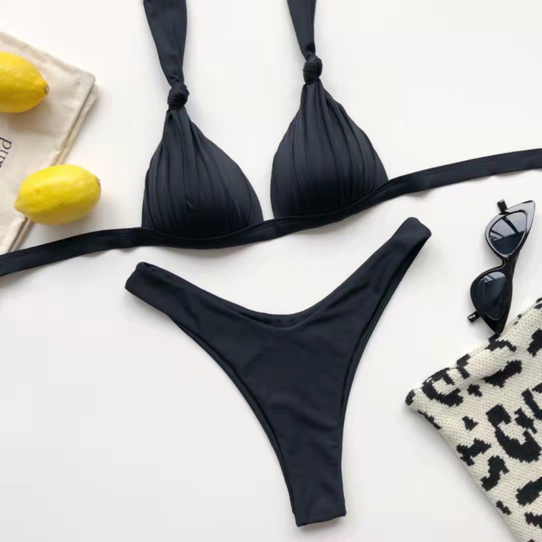 182g Weight Sexy Feel Of Sensation Low Waist Panties Waist Bikini Panties Style Bralette Bra Category Nylon Fabric Type 2 Pieces Set Quantity Swimming Pool, Beach Occasion Solid Color Pattern Triangle Cup Bra Cup Women's Gender Women's Solid Color 2 Pieces Set Bikinis Swimwear 3