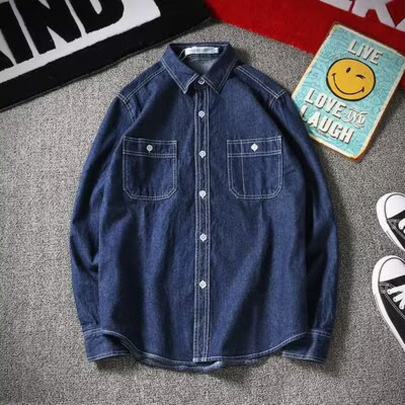 Spring and Autumn Denim Shirt Men's Long-sleeved Loose American Casual Shirt American Retro Jacket Men's Korean-style All-match Spring and Autumn Denim Shirt Men's Long-sleeved Loose American Casual Shirt American Retro Jacket Men's Korean-style All-match