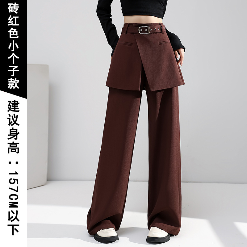 假两件黑色阔腿西装裙裤女秋冬2025新款设计感宽松高腰休闲拖地裤|undefined