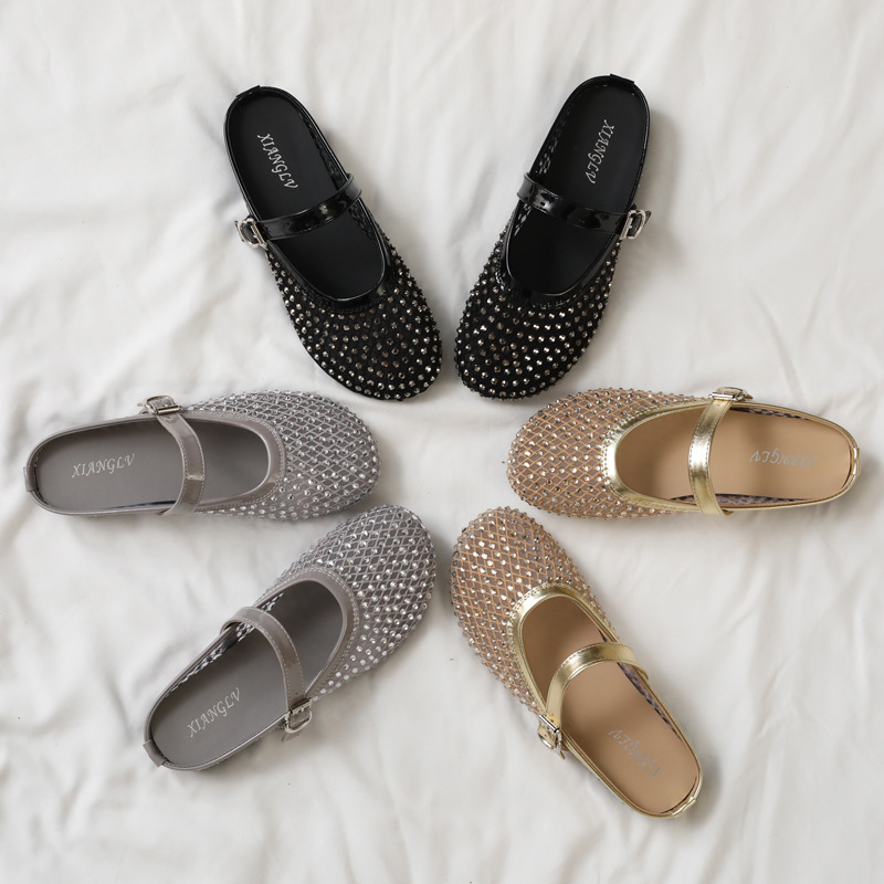 Women's Trendy Half-Slippers with Shiny Mesh, Rhinestones, Breathable Single-Strap Woven Hollow-Out Sandals 1168-2 Women's Trendy Half-Slippers with Shiny Mesh, Rhinestones, Breathable Single-Strap Woven Hollow-Out Sandals 1168-2
