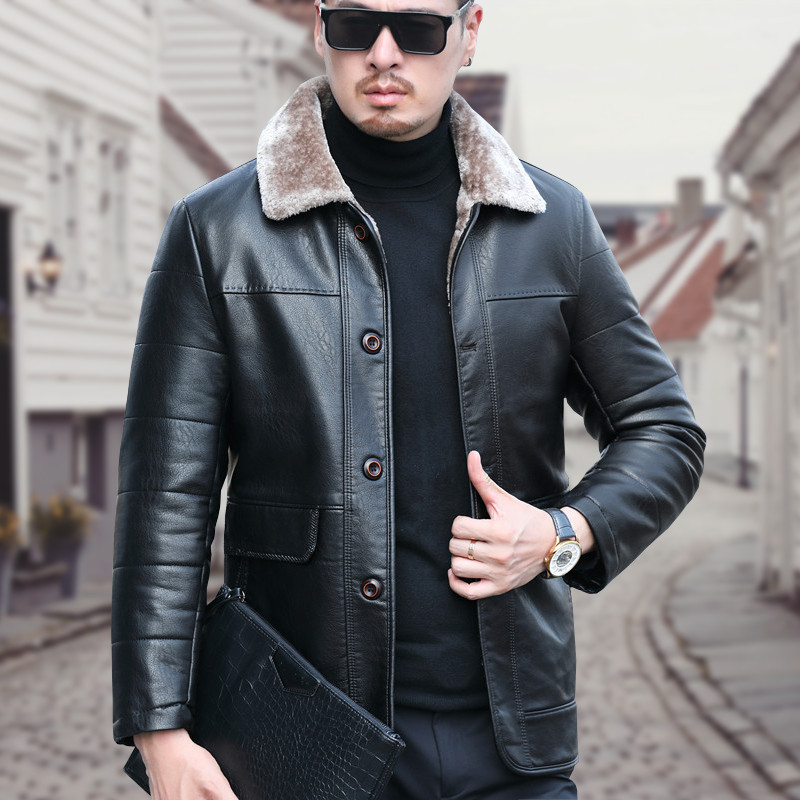 Winter Thickened Leather Down Jacket Men's Mid-length Lapel Jacket Middle-aged Men's New Sheepskin Leather Jacket for Men Winter Thickened Leather Down Jacket Men's Mid-length Lapel Jacket Middle-aged Men's New Sheepskin Leather Jacket for Men