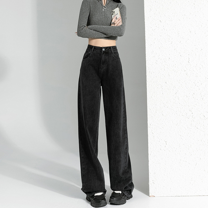 Loose Straight-Leg Jeans for Women, New Style with Cross High Waist Design, Versatile Casual Wide-Leg Floor-Length Pants for Students